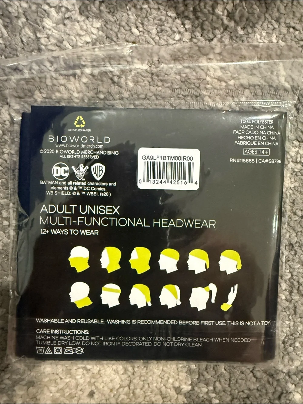 DC Black Balaclava Face Mask with Joker Grin Print